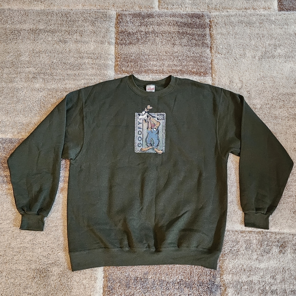 Vintage Disney Goofy Sweatshirt XL Dark Green 90s Style Crewneck